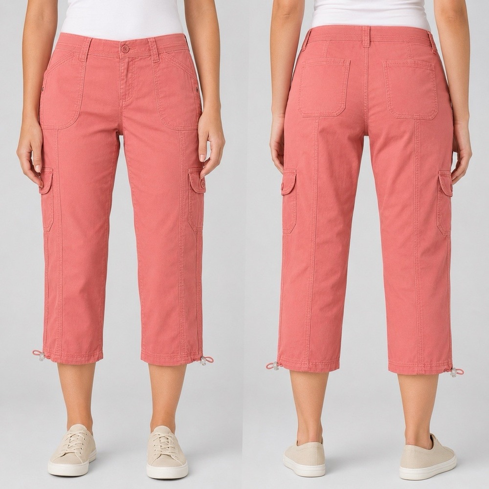 Style & Co Women's Size 10 Sea Coral Cargo Capri Pants Straight Leg Bungee Hem